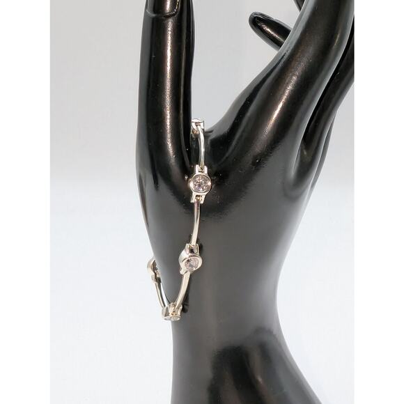 VTG 925 Sterling Bezel Set CZ Bar Link Tennis 7" Slide In W/ Safety Bracelet - Picture 9 of 9